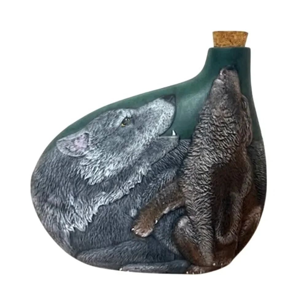 Scandinavian Vase, Studio Handcrafted Art Pottery Wolves Howling Corked 11"